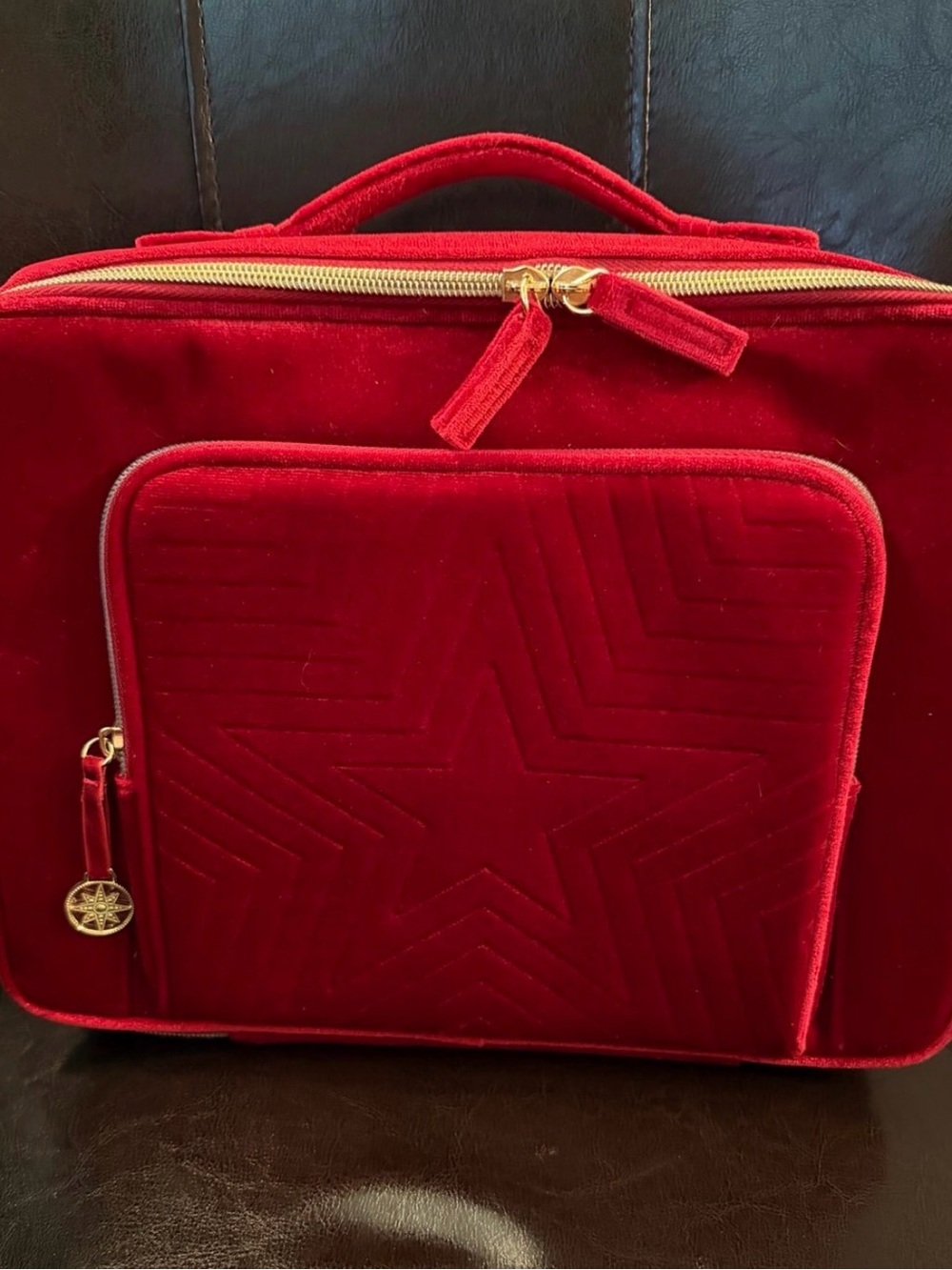 Estee Lauder Red Velvet Star Quilted Cosmetic Case with Gold Accents